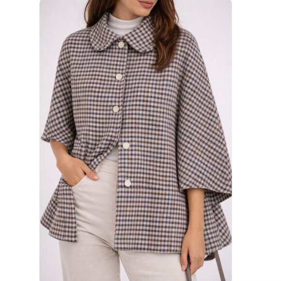 Mus & BomBon Jackets & Blazers - NWT Mus & BomBon Saja Cape Brown Check Plaid (Cuadros Marrón) | Made in Spain